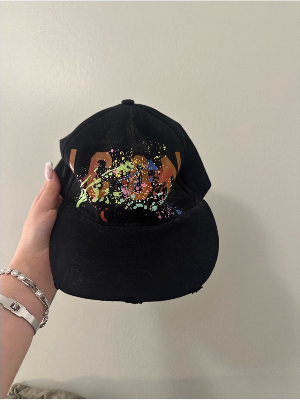 DSQUARED2 Black Cap with Multicolor Paint-Splash Logo